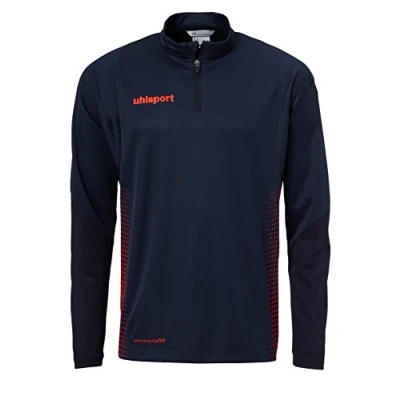 Abbildung von Uhlsport Kinder Score 1/4 Zip Top Langarmshirt, Marine/Fluo rot, 164