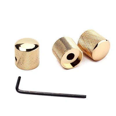Abbildung von Alnicov Gitarrenknöpfe, Metallkuppel, gerändelter Schaft für E Gitarre, goldfarben, 3 Stück