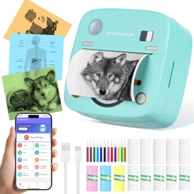 Abbildung von Mini Drucker, Mobiler Fotodrucker, Tragbarer Smartphone Handy Drucker mit Etikettendruckpapier, Farbigem Papier, Stiften,Tragbarer Taschendrucker für Android, iOS