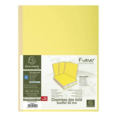 Abbildung von Exacompta 770005E 25er Pack Aktenmappen Forever®. Mit Leinenrücken 320 g/m² Rückenstärke 30 mm Falte Blauer Engel zertifiziert für DIN A4 gelb Sammelmappe Dokumentenmappe