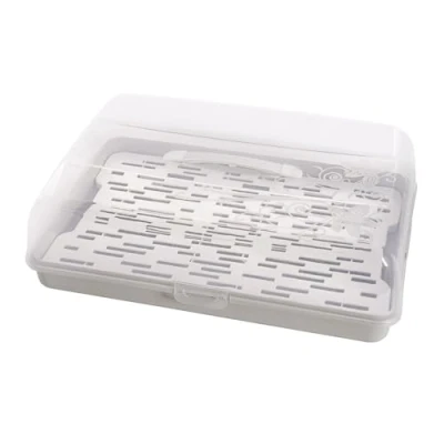 Abbildung von BranQ Home essential rechteckiger Kuchenbehälter aus Kunststoff (PP), mit hoher Abdeckung, praktischem Tragegriff und gratis Geleebehälter, BPA frei, transparent/grau