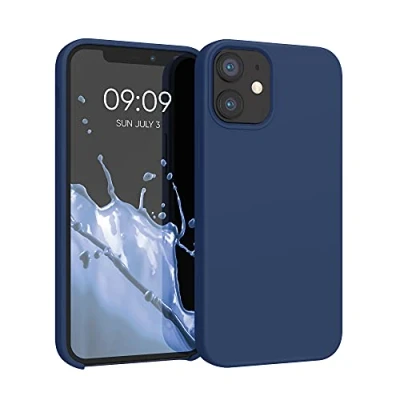 Abbildung von kwmobile Hülle kompatibel mit Apple iPhone 12 Mini Silikon Handy Case Handyhülle weiche Oberfläche kabelloses Laden Marineblau