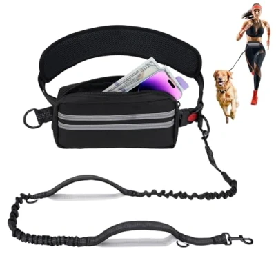 Abbildung von Joggingleine Hunde, Freihandleine Laufleine Hundeleine mit Bauchgurt, Abnehmbare Hüfttasche, 1.45 2M Bungee Hundeleinen für Mittelgroße Große Hunde bis zu 50 kg