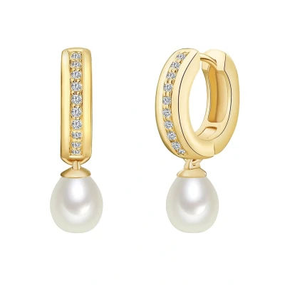 Abbildung von Valero Pearls Damen Creolen aus 925/ Sterling Silber gelbvergoldet Süßwasser Zuchtperlen weiß Zirkonia 60925044