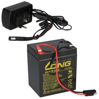 Abbildung von Kung Long Blei Akku 12V 5Ah mit Stecker + Ladegerät für Rasenmäher Akkus