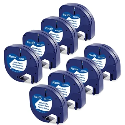 Abbildung von 8x Kompatibel mit Dymo Letratag XR Etikettenband 12mm x 4m Letra Tag Plastic White Bänder Kunststoff Schriftband, LT 100H 100T XM 200B, Schwarz auf Weiß Band
