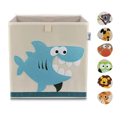 Abbildung von LIFENEY Aufbewahrungsbox Kinder mit Hai Motiv I Spielzeugbox Tiermotiv passend für Würfelregale Ordnungsbox das Kinderzimmer Aufbewahrungskorb