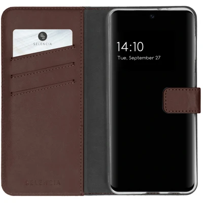 Abbildung von Samsung Galaxy S21 FE Hülle Echtleder Selencia Klapphülle Handyhülle Braun