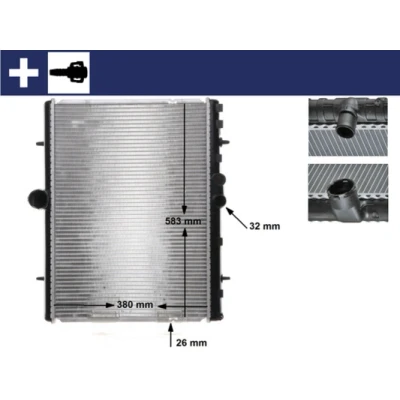 Abbildung von MAHLE ORIGINAL CR 889 000S Kühler, Motorkühlung 538 380 26 mit Schlauch Kühlrippen gelötet CITROËN: C8, Jumpy II Kastenwagen, MPV