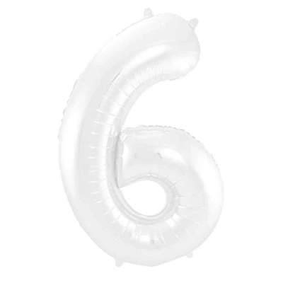 Abbildung von Folienballon Nummer 6 Matt Weiße Metallic 86 cm