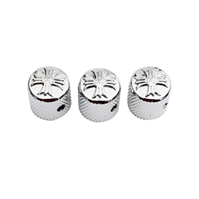 Abbildung von Guyker Guitar Bass Potentiometer Control Knobs with 6mm Dia. Shaft Pots 3PCS Cross Style Top Dome Speed Tone Volume Knob Replacement for Electric or Precision Chrome