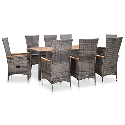 Abbildung von vidaXL Gartenmöbel 9 TLG. mit Auflagen Gartengarnitur Gartenset Sitzgruppe Sitzgarnitur Gartentisch Esstisch Tisch Stühle Poly Rattan Grau