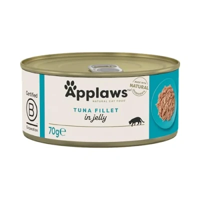 Abbildung von Applaws Natur Thunfischfilet mit Lachs Premium Dosen Nassfutter in Gelee Packung 24 x 70g