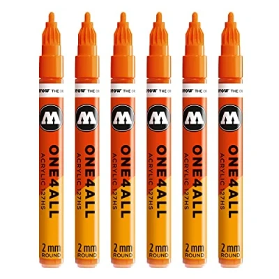 Abbildung von Molotow One4All 127HS Acryl Marker (2,0 mm Strichstärke, hochdeckend und permanent, UV beständig, für fast alle Untergründe) 6 Stück Farbe 085 dare orange