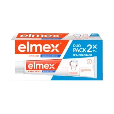 Abbildung von Elmex Zahnpasta gegen Karies, weiches Weiß, 0% Farbstoffe Karies empfindliche Zähne, schmerzhaftes Zahnfleisch, Zahnschmelzschutz 2 x 75 ml