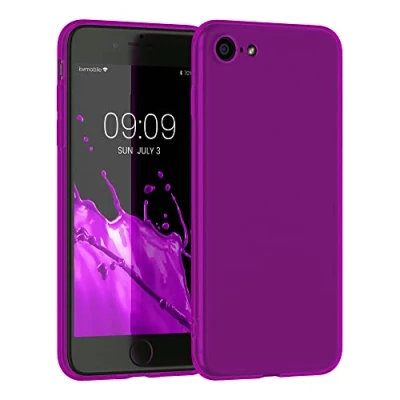Abbildung von kwmobile Hülle kompatibel mit Apple iPhone SE (2022) / (2020) 8 7 weiches TPU Silikon Case Cover geeignet für kabelloses Laden Neon Violett