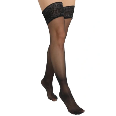 Abbildung von Falke Seidenglatt 15 Denier STAY UPS Transparent Silky Overkneestrümpfe, Damen, Größe: 35/37, Black