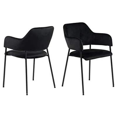 Abbildung von AC Design Furniture Lisette Esszimmerstühle mit Rückenlehne, 2er Set, Gepolsterter Esszimmerstuhl, Schwarz Stoffsitz Schwarzen Metallbeinen, Home Office Schreibtischstuhl ohne Rollen