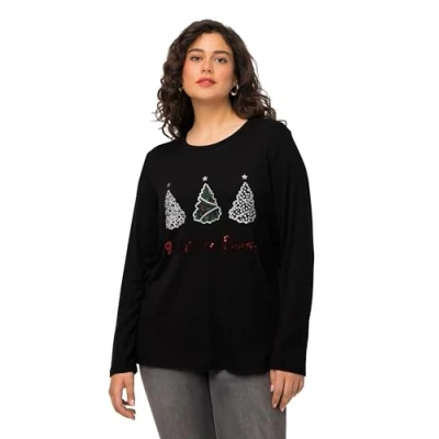 Abbildung von Ulla Popken WILD CHRISTMAS, PAILLETTEN, Rundhals Sweatshirt, Damen, Größe: 46/48, Schwarz