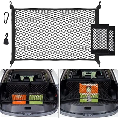 Abbildung von UIHOL Kofferraumnetz Auto, Gepäcknetz Erstreckt Sich auf 140x100cm, Aufbewahrung Netz für Kofferraum Autodach+2 Organizer Netztasche+4 Stahlkarabiner+4 ABS Haken, Elastischer Rand hält Lasten Fester