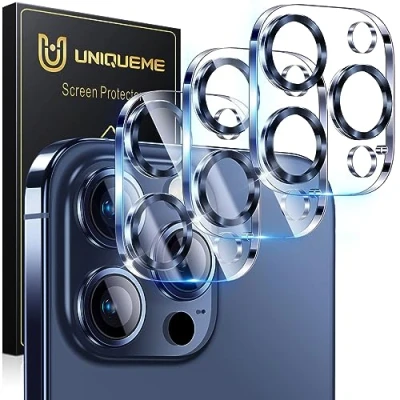 Abbildung von UniqueMe [3 Stück Kamera Schutz für iPhone 15 Pro/iPhone Pro Max Kameraschutz [Kratzfest, Stabil] Militärstandard Klar 9H Härte Max/iPhone Titan Blau