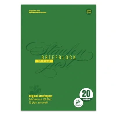 Abbildung von 5 x Staufen Briefblock Staufenpost A4 100 Blatt blanko 70g/qm weiß
