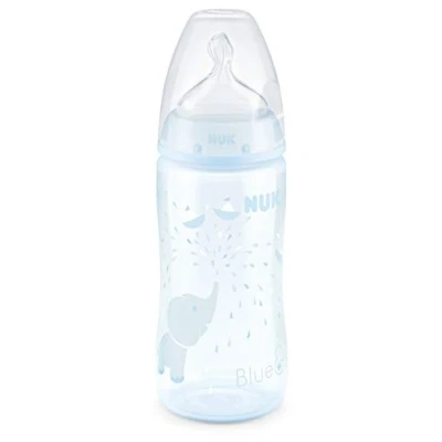 Abbildung von NUK First Choice+ Babyflasche 06 Monate Temperature Control Anzeige 300 ml Flasche mit Anti KoliK Ventil BPA frei Trinksauger aus Silikon blau