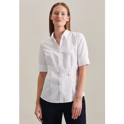 Abbildung von Seidensticker Damen Bluse Hemdbluse Bügelfrei Slim Fit Kurzarm Uni 100% Baumwolle
