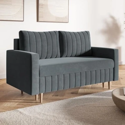 Abbildung von MOTIVENA Leo 2 Sitzer Sofa mit Schlaffunktion, Schlafsofa 160 cm Breit, Sitzer, 2er Sofa, Klein, Keine Couch, Bonellfederkern (H4), Samt Anthrazit