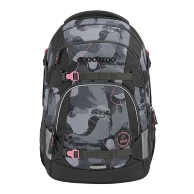 Abbildung von coocazoo Schulrucksack Mate „Bubble Brush, grau rosa, ergonomischer &amp; anpassbarer Tornister, höhen größenverstellbar, mit Brustgurt Hüftgurt, ab der 3. Klasse