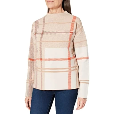 Abbildung von Gerry Weber Damen Pullover mit abstraktem Karo Langarm, überschnittene Schultern kariert Camel/Pumpkin/Schwarz 38