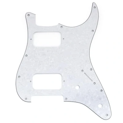 Abbildung von Musiclily Pro 11 Löcher ST Schlagbrett HH Gitarren Pickguard mit Runde Ecke 2 Unbedeckter Humbucker Potis Aussparungen für Fender Squier Strat Style E Gitarre, 4 lagig White Pearl