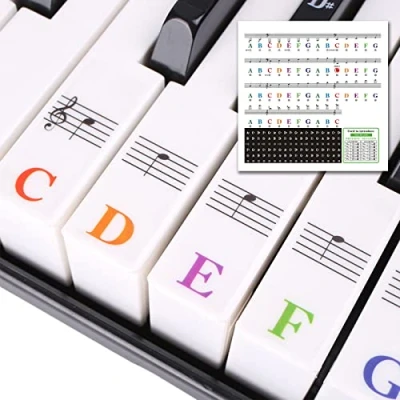 Abbildung von Klavier Keyboard Noten Aufkleber für 88/76/61/54/49/37 Tasten Farbige Klavieraufkleber Keyboards Piano Lernen Anfänger