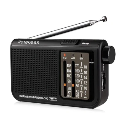 Abbildung von Retekess V117 Kleines Radio Batteriebetrieben,FM AM SW Tragbares Radio,Weltempfänger Akku,Kopfhöreranschluss,Küche,Bad,zum Spazierengehen,Camping für Senioren(Schwarz)