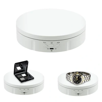 Abbildung von Mcbazel 360 Grad Elektrischer Drehteller Für Fotografie elektrisch drehbarer Drehständer Display Tisch 3KG zur Präsentation von Schmuck, Uhren, digitalen Produkten 14.5cm/5.7 inch（Weiß）