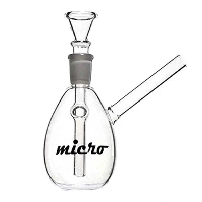 Abbildung von Kleines Glas Bong. Tabakpfeife mit seitlichem Mundstück, 14cm hoch, 14,5er Schliff und Chillum