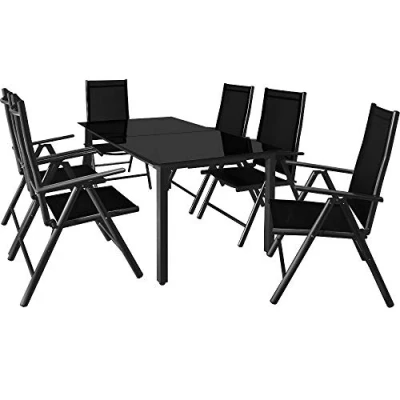 Abbildung von Casaria® Gartenmöbel Set 6 Stühle mit Tisch 150x90cm Aluminium Sicherheitsglas Wetterfest Klappbar Modern Terrasse Balkon Möbel Sitzgruppe Garnitur Bern