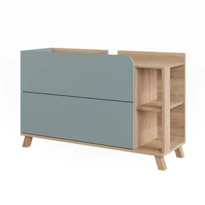 Abbildung von Vicco Waschbeckenunterschrank Karen, Sonoma/Blau, 100 x 65 cm mit 2 Türen und Schubladen