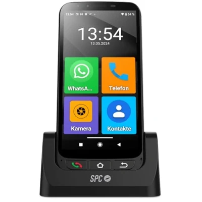Abbildung von SPC Zeus 4G Pro + Gehäuse Smartphone für Senioren Einfacher Modus mit XXL Symbolen SOS Taste, Fernkonfiguration 4GB RAM, 64GB ROM, Android 11, 13MP Kamera, Ladestation, 5,5&quot;, Schwarz