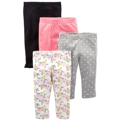Abbildung von Simple Joys by Carter&#039;s Baby Mädchen 4 Pack Infant and Toddler Pants, Grau Herzen/Rosa/Schwarz/Weiß Floral, 0 Monate (4er Pack)