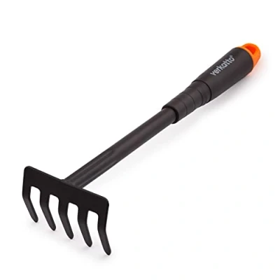 Abbildung von Mivos Blumenrechen aus Stahl mit 5 Zinken für die Gartenpflege Kleine Harke Garten Balkon Gemüsegarten Handrechen Ergonomischem Griff Arbeitsbreite 9 cm