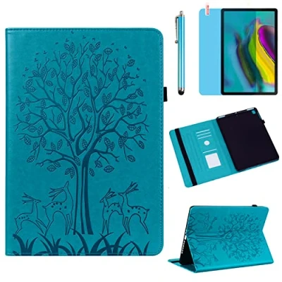 Abbildung von Hülle für Samsung Galaxy Tab S5e 10.5&#039;&#039; 2019 (SM T720 SM T725 T727), PU Leder Weich Silikon Rückseite Karte Halter Ständer Schutzhülle, Mit Stylus Pen,Bildschirm Film (Tree Blue)