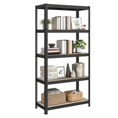 Abbildung von SONGMICS Standregal, 2er Set, Bücherregal, Lagerregal, 5 Ablagen, verstellbar, 40 x 90 180 cm, jeweils bis 875 kg belastbar, für Küche, Wohnzimmer, Greige schwarz GLR040B22