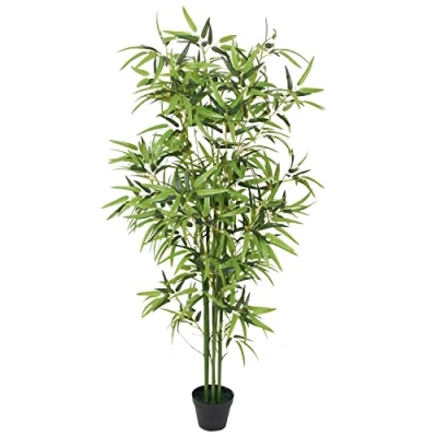 Abbildung von Decovego Bambus Strauch Kunstpflanze Bambusbaum Kunstbaum Baum Künstliche Pflanze Bamboo Künstlich Echtholzstamm Innendekoration Deko 150 cm
