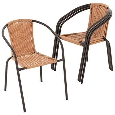 Abbildung von Nexos Trading 4er Set Bistrostuhl Stapelstuhl Balkonstuhl Rattanstuhl Terrassenstuhl Poly Rattan Stahlgestell pflegeleicht robust stapelbar Farbe Hellbraun
