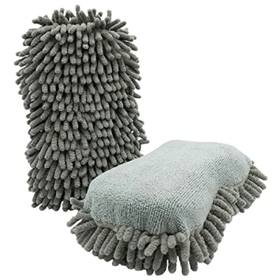 Abbildung von D&amp;W The Motion Corporation DuW Premium 2in1 Chenille Microfaserschwamm Microfaser grau 28x13x6 cm Schwamm für die schonende Handwäsche Autoschwamm Autopflege