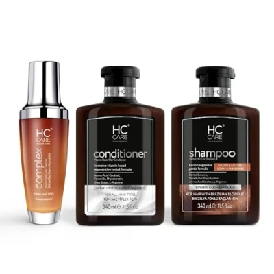 Abbildung von HC Care Shampoo, Haarspülung und complex 100% Kräuter Haarpflege Lotion Set 340 ml Shampoo + 100 Haarpflegelotion (Brasilianisches föhn getrocknetes Haar)