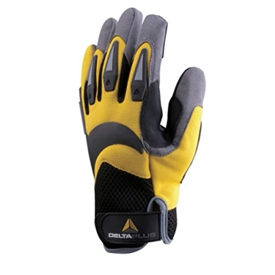 Abbildung von Deltaplus VV902JA10 Handschuh Mit Palm Polyamid Handrücken Polyester/Elasthan Verstärkter Handrücken, Gelb Grau Schwarz, Größe 10