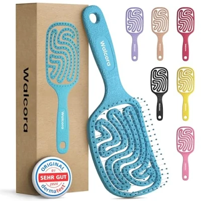 Abbildung von Walcora Haarbürste ohne Ziepen NEUHEIT 2024 Entwirrbürste &amp; Detangler Bürste für Damen, Herren Kinder, Locken, nasse, feine lange Haare, Hair Brush Blau