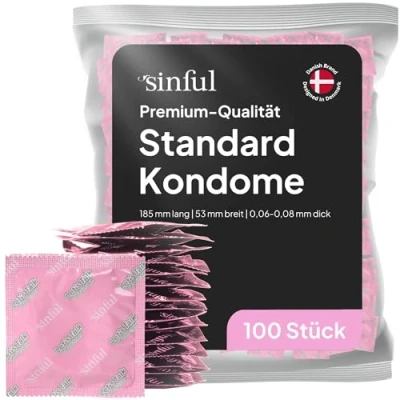 Abbildung von Sinful Kondome 100 Stück Packung 53 mm Breite Premium für Männer mit Gleitgel 53mm Umfang Condoms for Men
